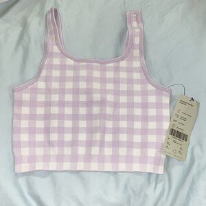 Sweaty Betty purple and white gingham seamless crop top NWT